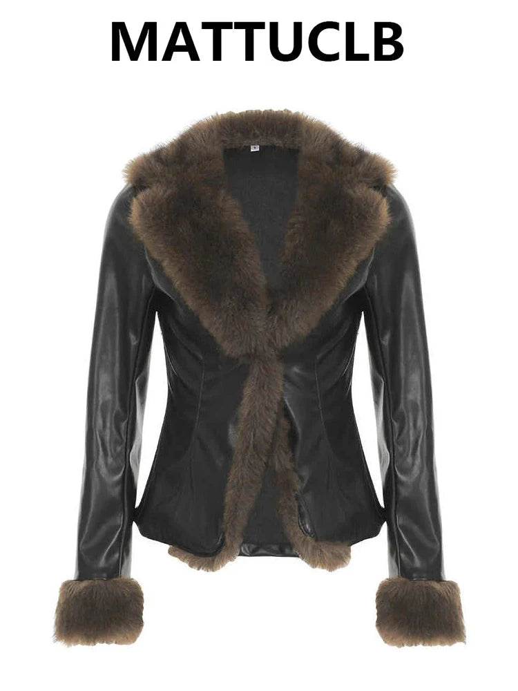 2025 Winter Women American Retro Pu Faux Leather Jacket Y2k GlowCart