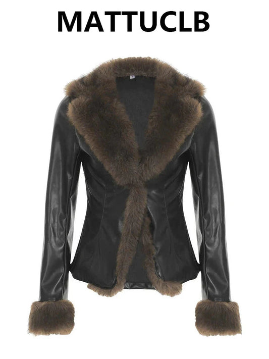 2025 Winter Women American Retro Pu Faux Leather Jacket Y2k GlowCart