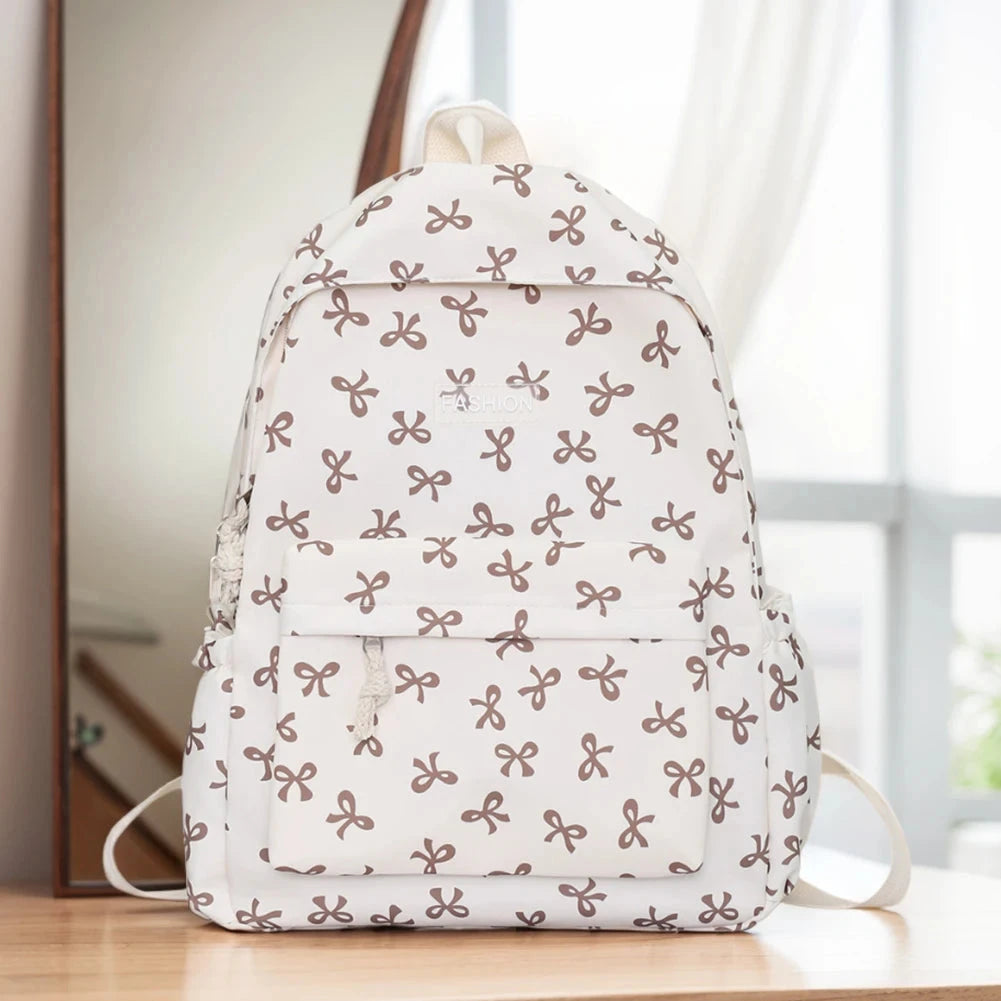 Nylon Student Backpack Bow Printed for Girls Women Schoolbag GlowCart