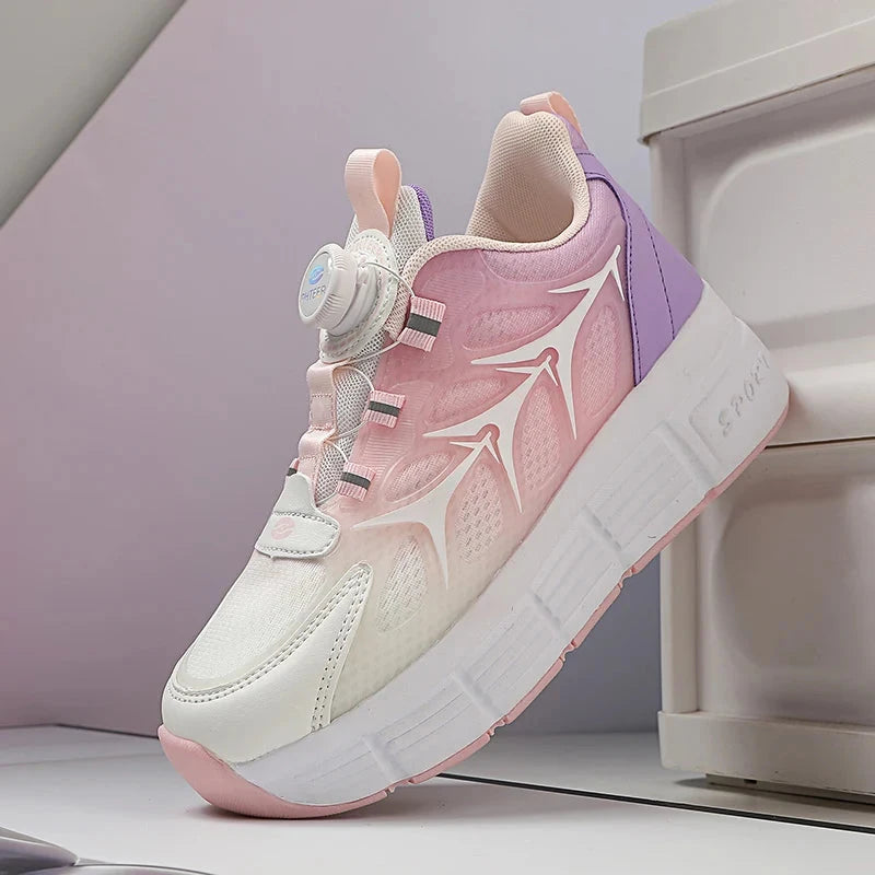 Childrens Two Wheel Skating Shoes New Fashion Stretchable Boys Outdoor Walking Sneakers Daily Student Amuse Casual Skating Shoes GlowCart