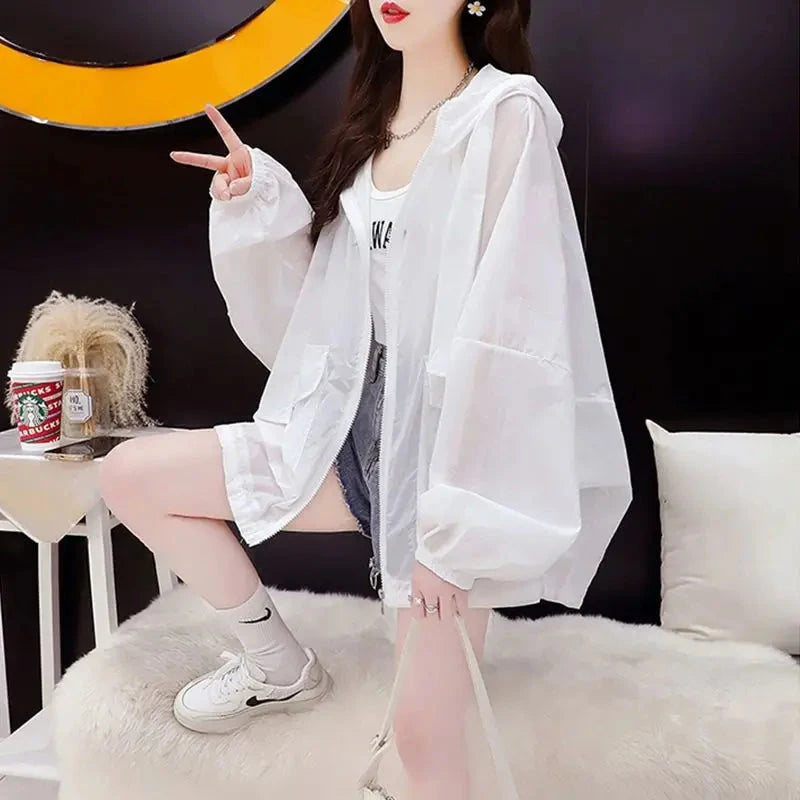 Summer Hooded Jacket Women Windbreaker Sweatshirt Thin Tops GlowCart