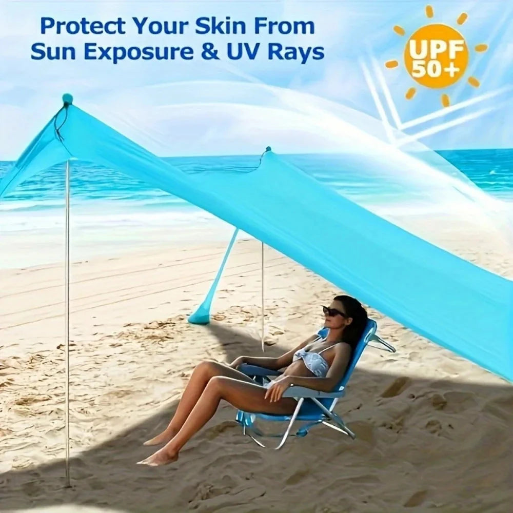 Pop-up beach tent Sunshade UPF50+ with ground nails and GlowCart