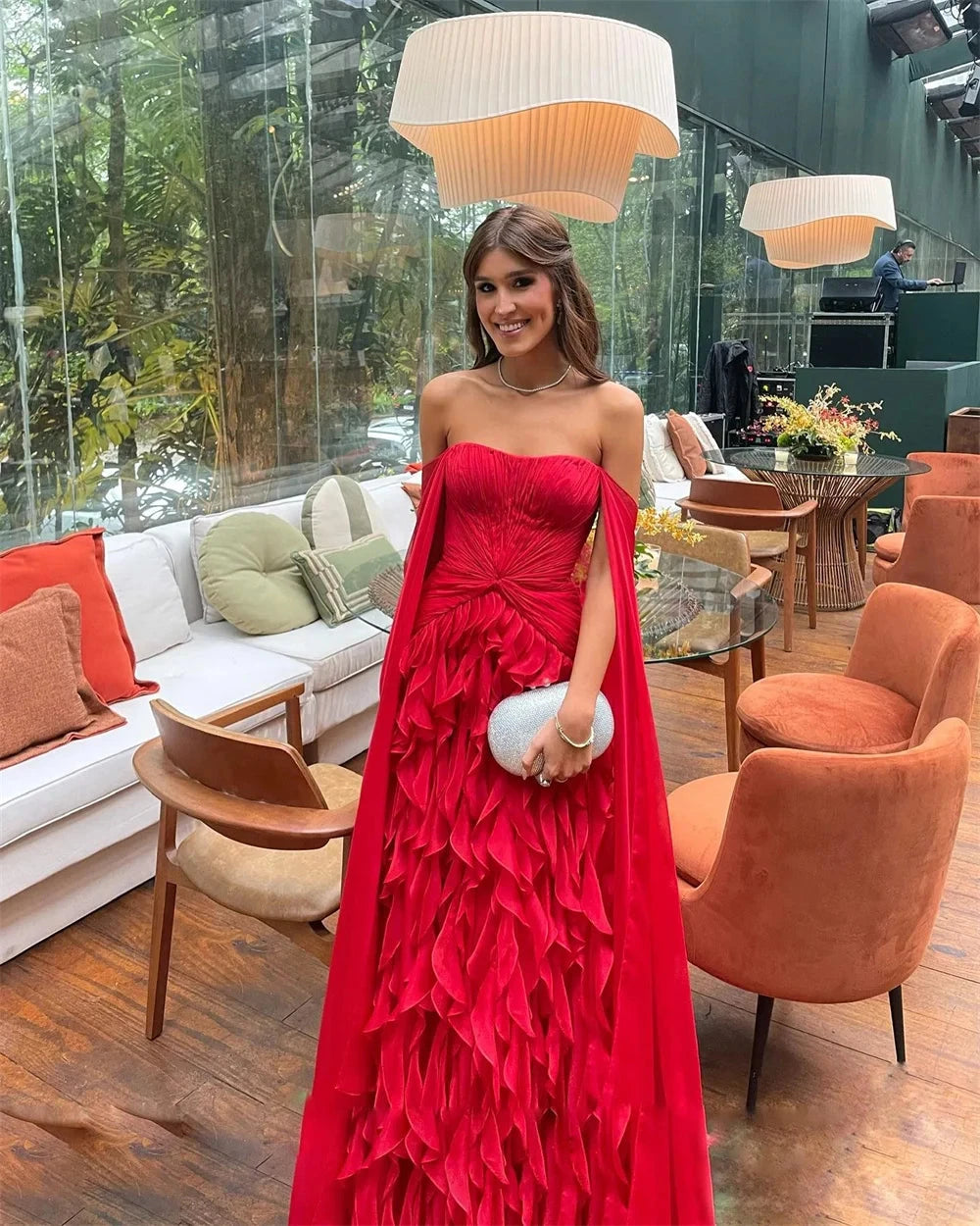 Sansa Strapless A-Line Lace Prom Dress Detachable Shawl GlowCart