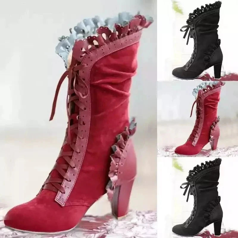 Winter Lace Up Ladies High Heel Shoes Motocycle Boot GlowCart