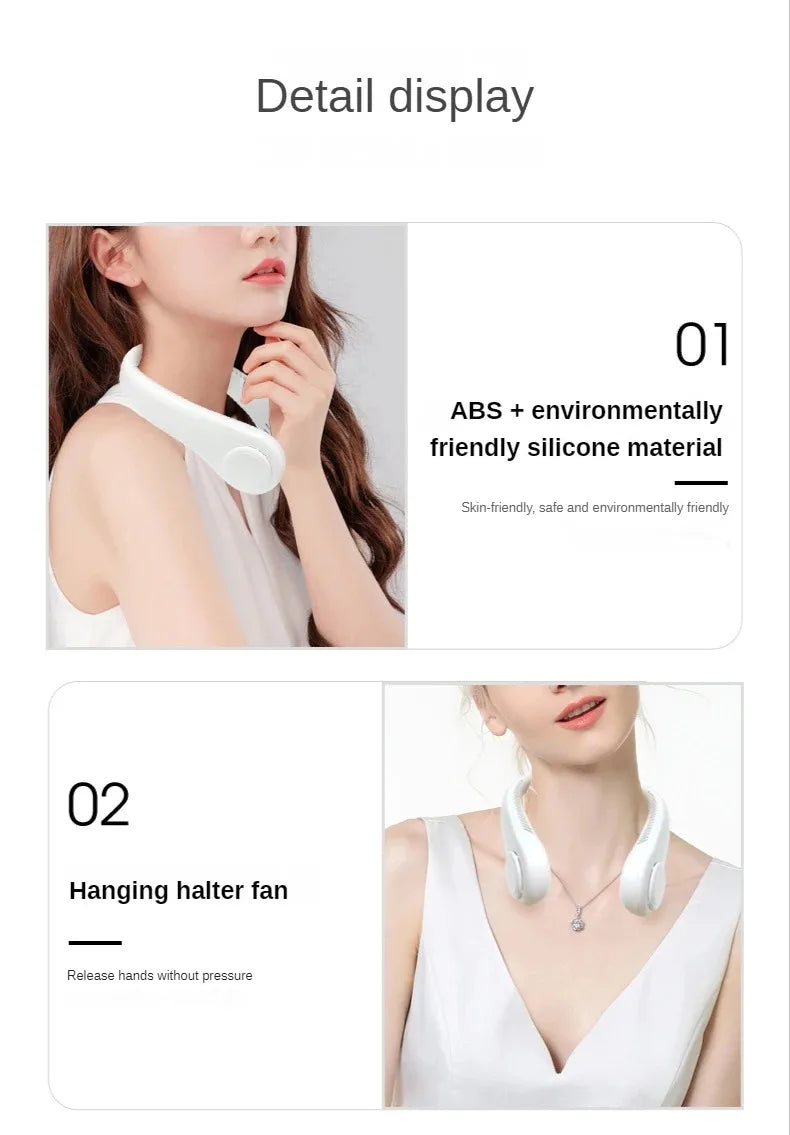 Portable Neck Fan, Mini Bladeless Hanging Neck Fan 1200mAh