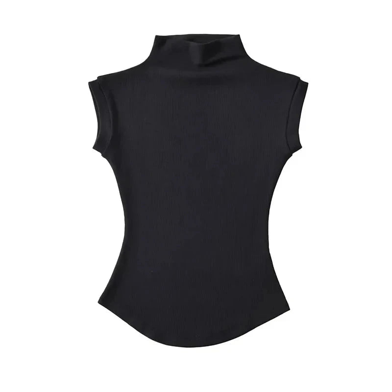 Women Summer Sexy Turtleneck Sleeveless T-Shirts Tops Solid GlowCart