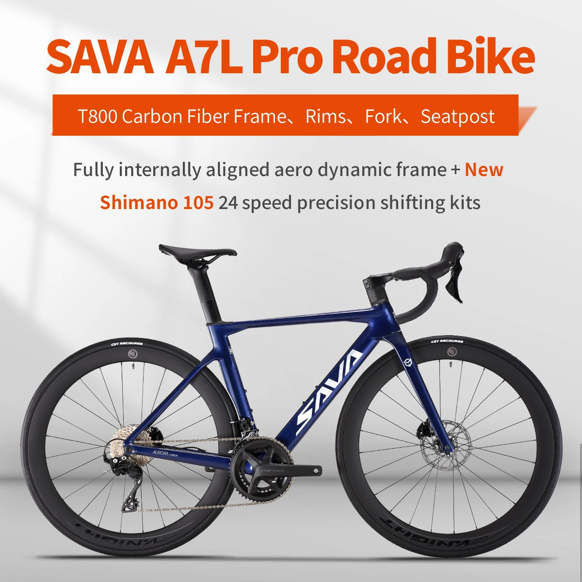 SAVA A7L Pro Carbon Fiber Road Bike, 700C Adult Racing Model, Equipped with Shimano 105 R7120 Groupset, 24-Speed Hydraulic Brake GlowCart