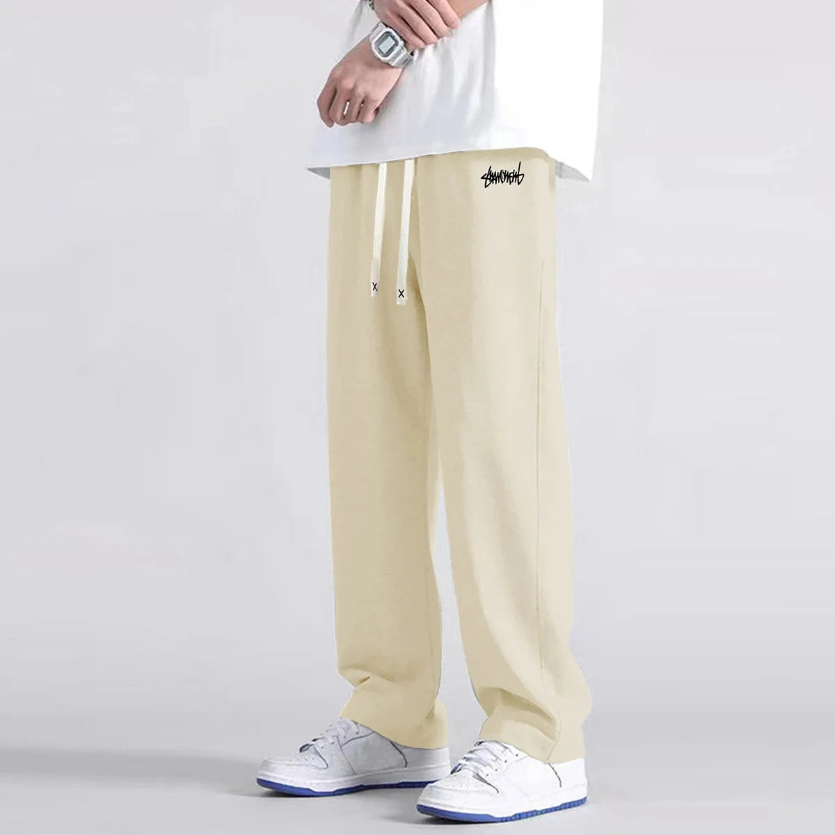 Men's solid color straight leg jogging pants, suitable for GlowCart