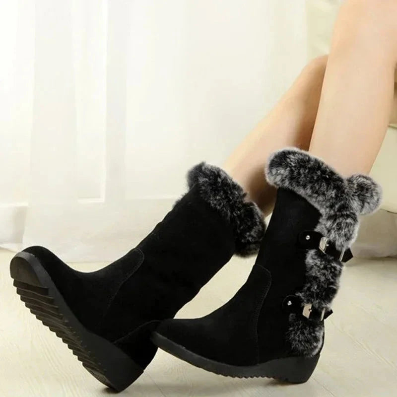 New Winter Women Boots Casual Warm Fur Mid-Calf Boots shoes GlowCart