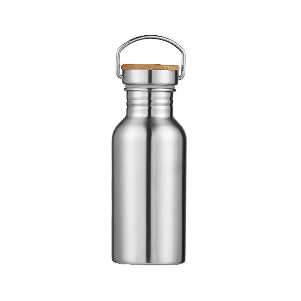 Simple Single Walled Water Bottle Leak-Proof Stainless Steel Bicycle Water Bottles Bamboo Lid Metal Flask Portable Sports Kettle GlowCart
