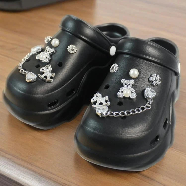 Women DIY Silver Butterfly-Knot Fashion Bow Decor Clogs GlowCart