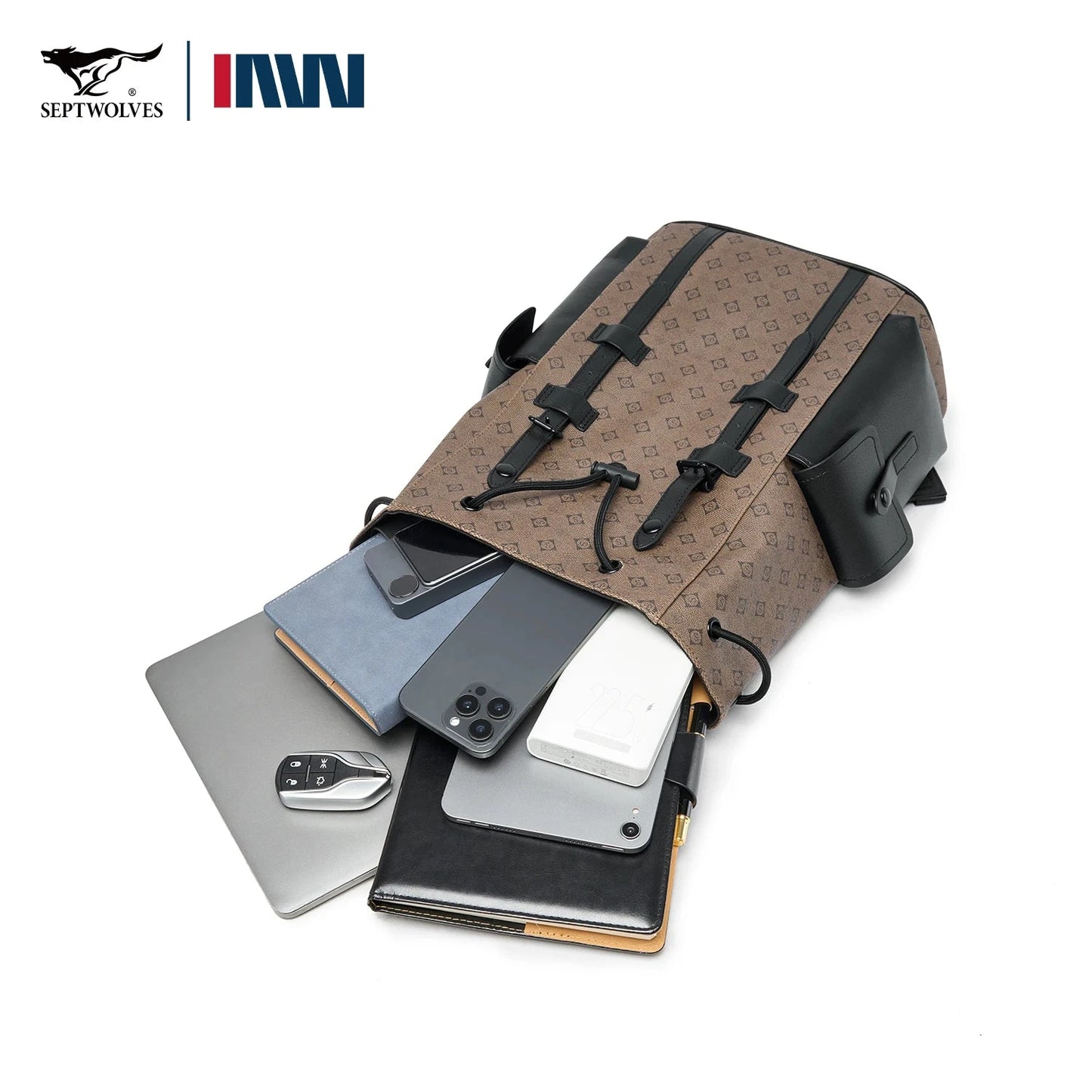 Septwolves Fashion Design Printed Leather Backpack Man Large GlowCart