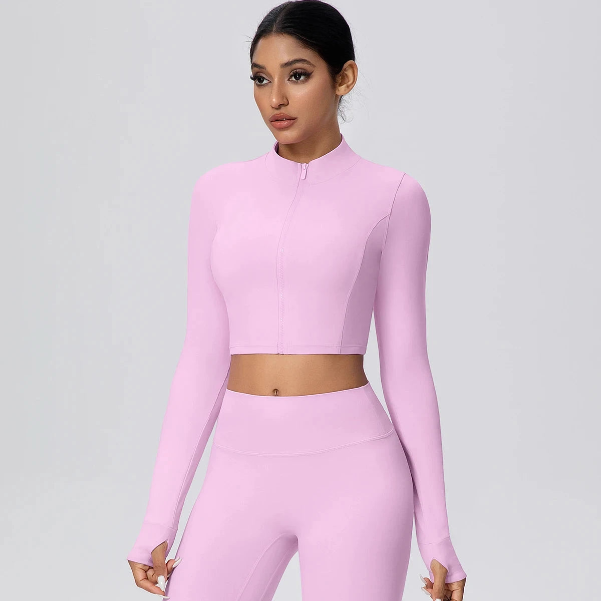 Woman Solid Color Slim Casual Zipper Long Sleeves Yoga Tight Naked Feel Sports Thumb Hole Gym Workout Top Running Yoga Jacket GlowCart