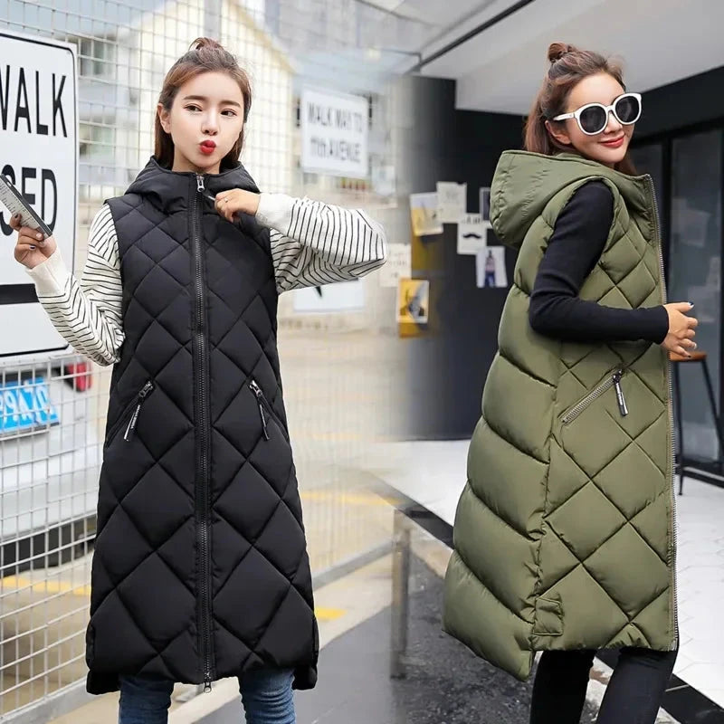 Women's Sleeveless Vest Long Down Padded Jacket Solid Color GlowCart