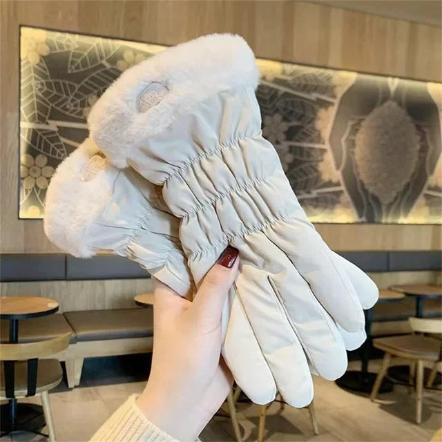 Ski Gloves Women Winter Fleece Thickened Warm Plush Cotton GlowCart