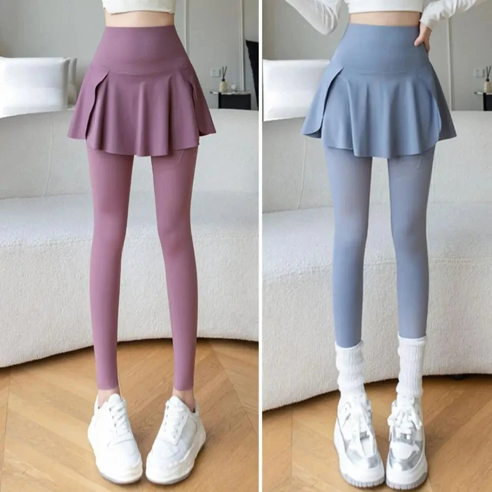 Women Tennis Skirted Leggings Pockets Elastic Sports Yoga GlowCart