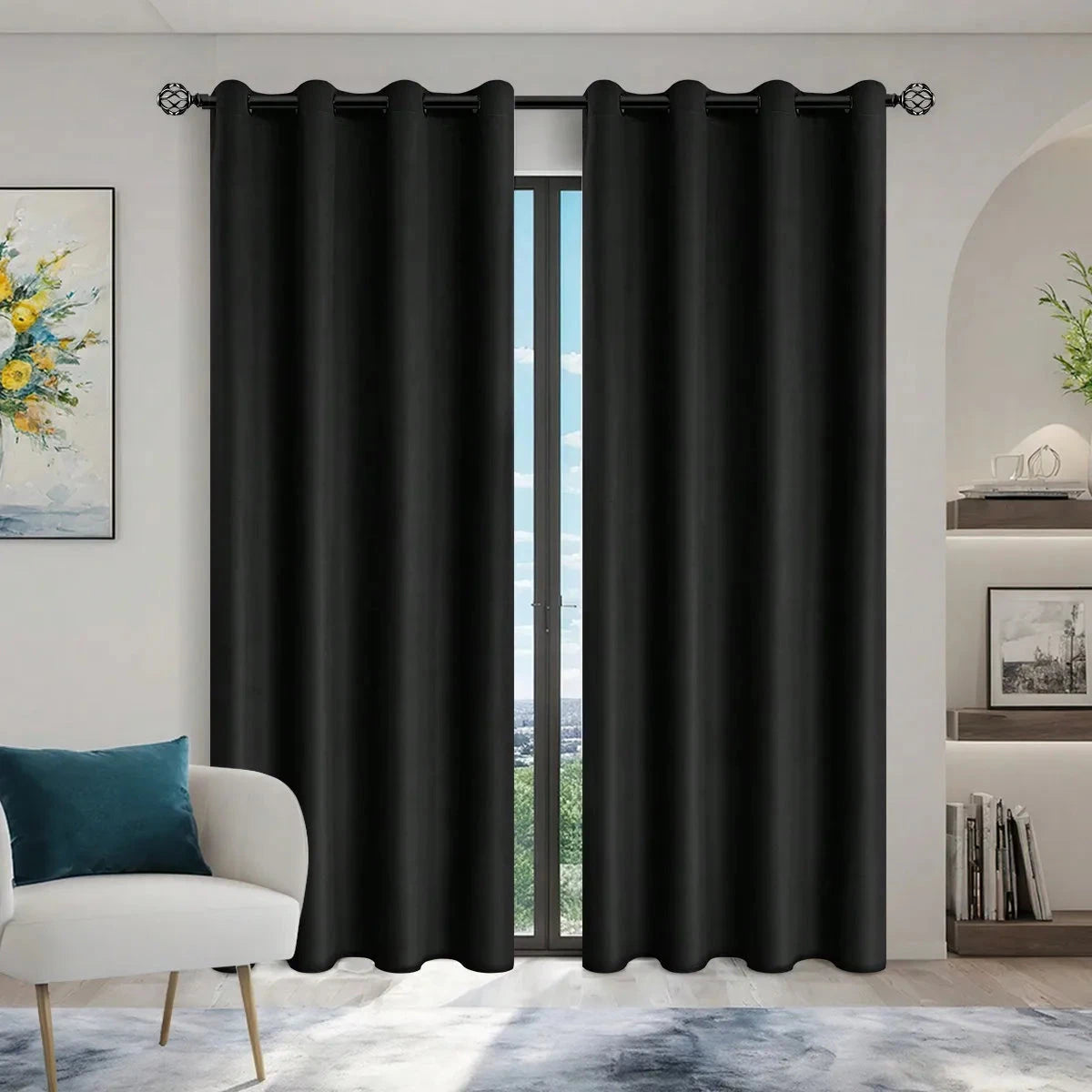 1pc Solid Blackout Curtains with Grommets, Total Privacy GlowCart