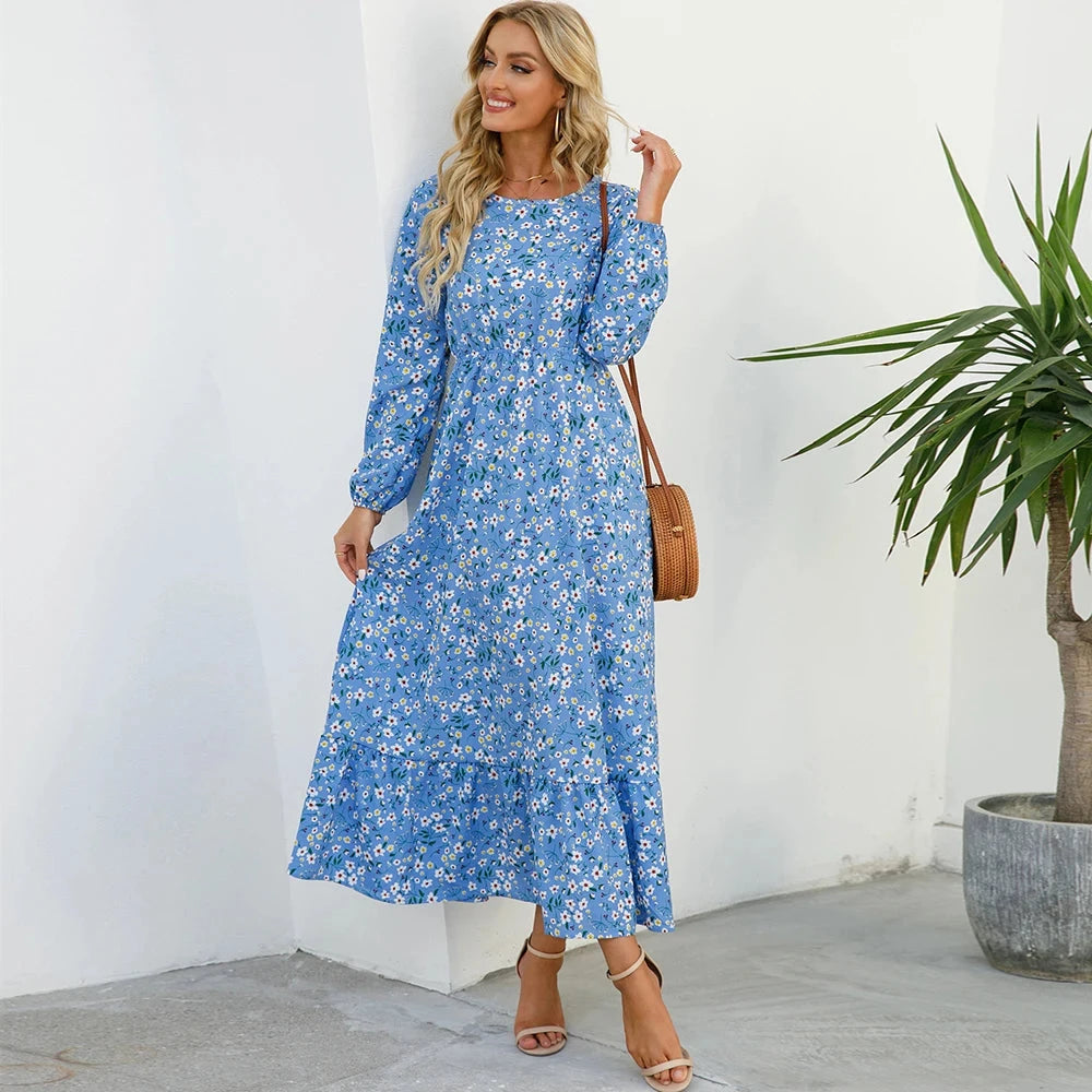 Women Maxi Dresses Sping Autumn Bohemian Casual Full Sleeve GlowCart