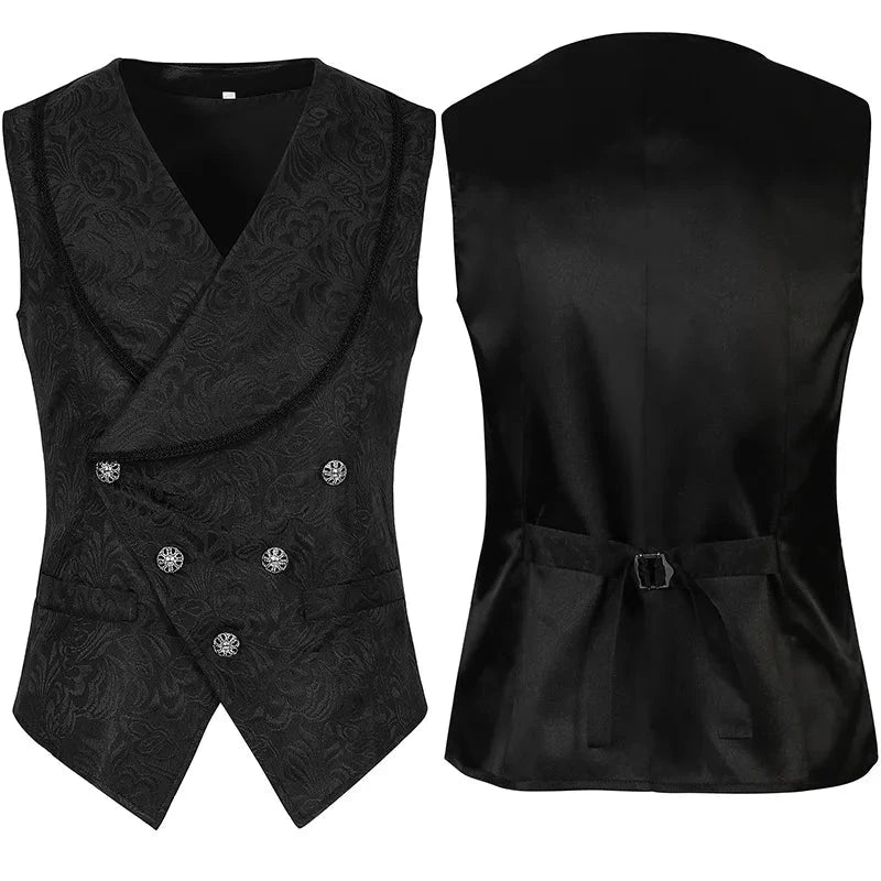 2025 New Men's Medieval Gothic Suit Vest Male Black Classic GlowCart