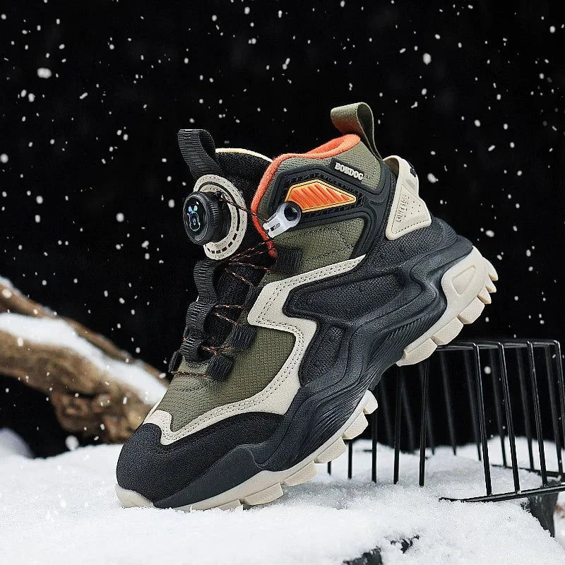 Winter Velvet Children's Snow Boots Fashion Knob High Top Sneakers Kids Outdoor Warm Plush Casual Sports Shoes For Boys Trainers GlowCart