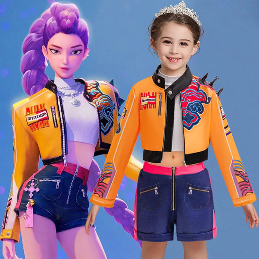 3-12Y Girl Set 3pcs Demon Hunters Rumi Cosplay Costume Birthday Party Stage Performance Costume Halloween Carnival Kids Dress Up GlowCart