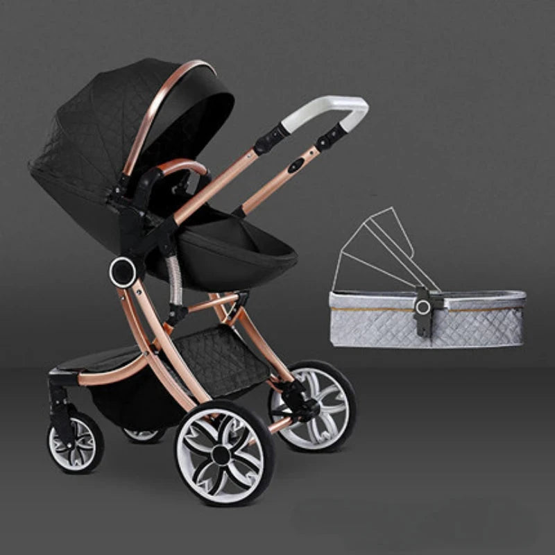Baby Stroller 2 in 1 Can Sit Can Lie Baby Pram High Landscape bidirectional Baby Pram Shock absorption four wheels stroller GlowCart