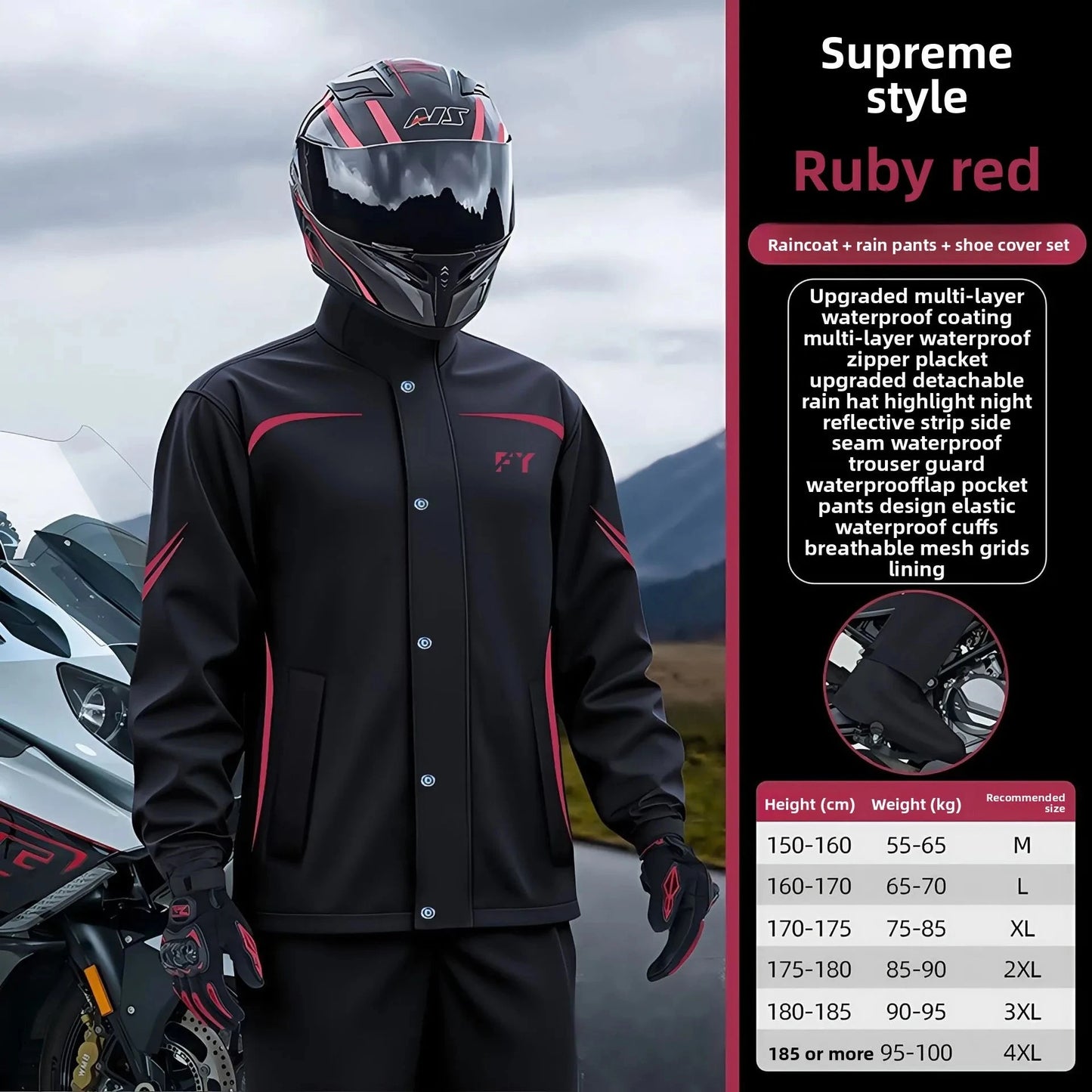 Fashionable Motorcycle Raincoat With Rain Pants Men's split GlowCart