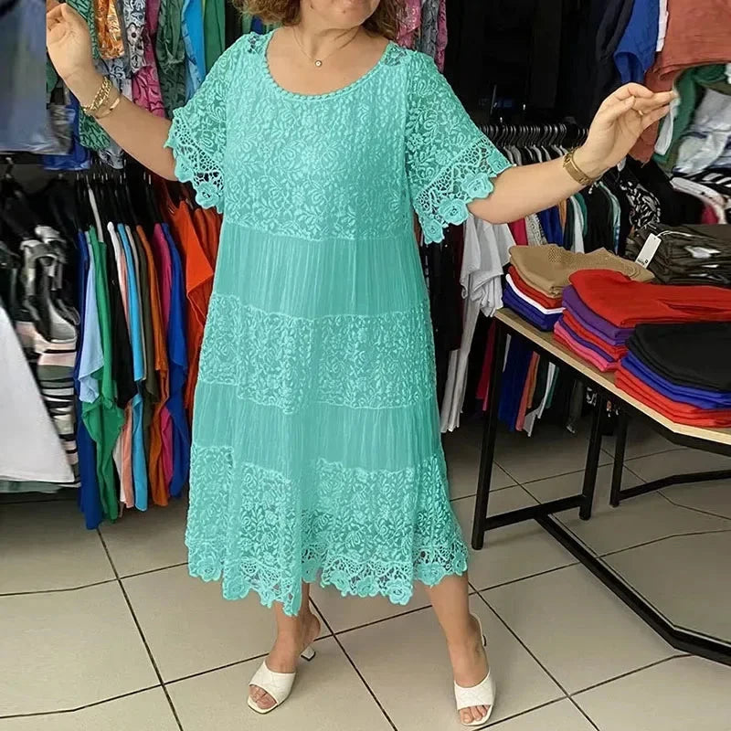 Fashion Crew Collar Long Dress Elegant Ladies Solid Club GlowCart