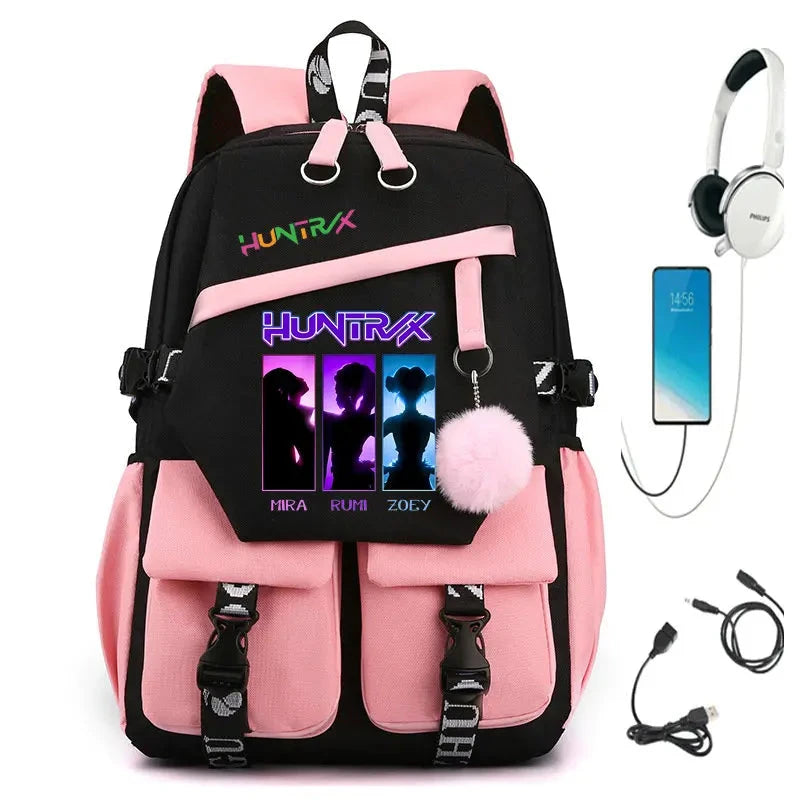 KPop Demon Hunters Backpack USB Charging Youth School GlowCart