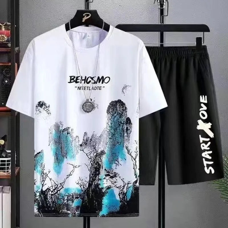 2024 Summer leisure Men set Manga Graffiti Tees T-shirt+shorts 2-piece Comfortable and breathable for men Top Print Tshirts sets GlowCart