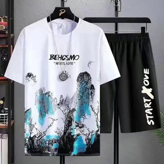 2024 Summer leisure Men set Manga Graffiti Tees T-shirt+shorts 2-piece Comfortable and breathable for men Top Print Tshirts sets GlowCart