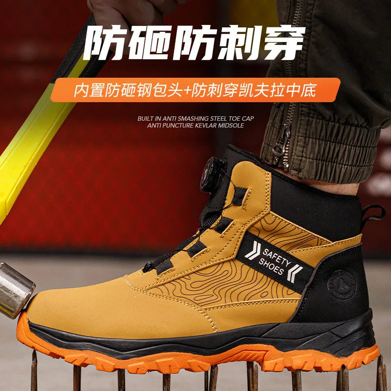 High-top men's all-season universal steel head anti-smash anti-puncture rotating buckle non-slip wear-resistant safety shoes GlowCart