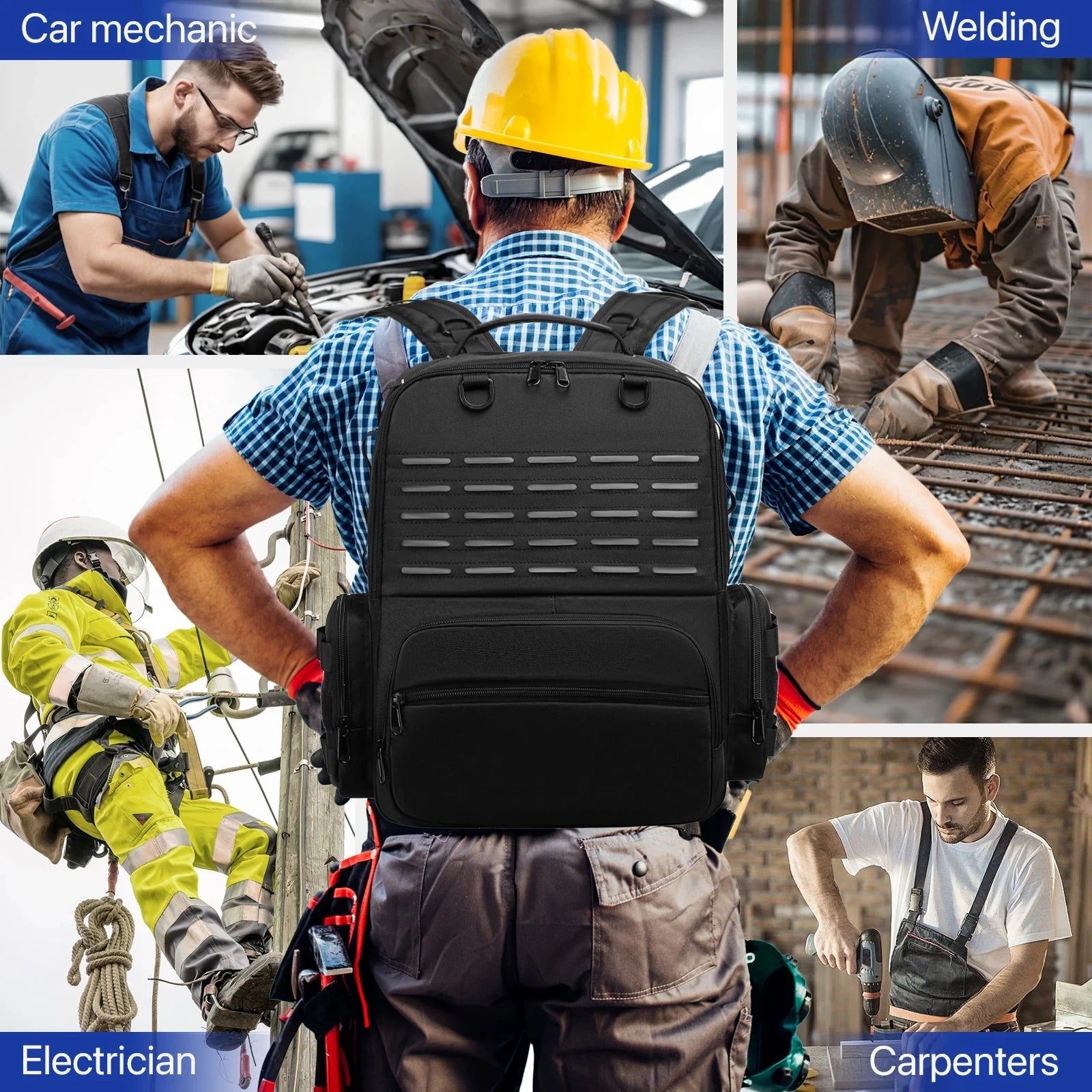 Tool Backpack Heavy Duty for Men Tool Storage With 3 Tool GlowCart