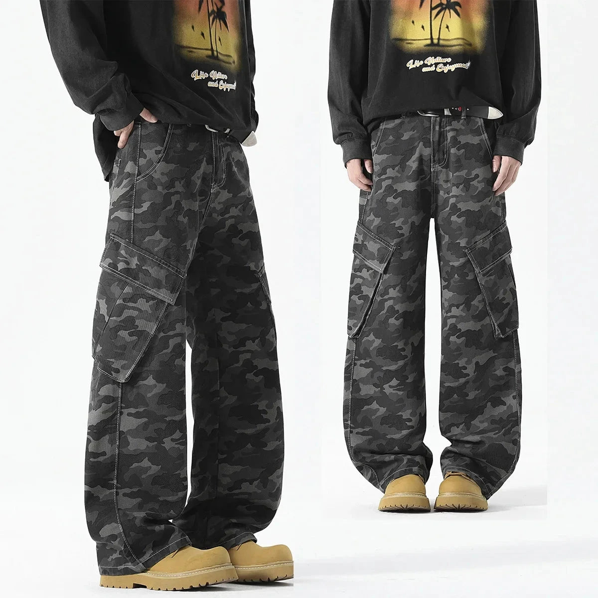 2025 New Men's American Workwear Camouflage Jeans Men Casual GlowCart