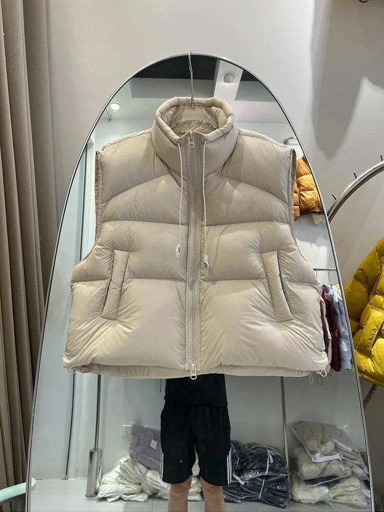 Autumn Winter Stand Collar Solid Fluffy Down Vest Women GlowCart