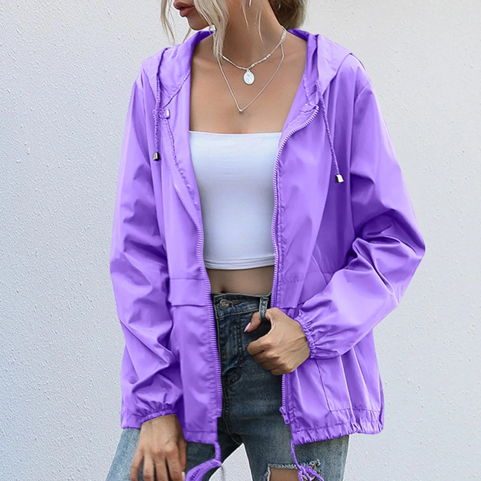 Solid Hooded Windproof Quick Dry Coat Ultra-Light Short GlowCart