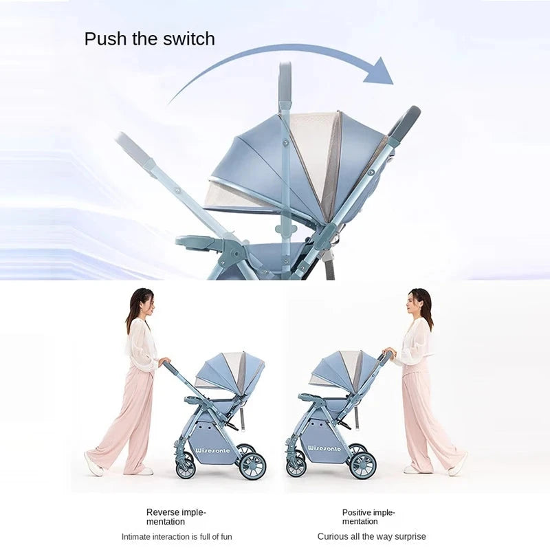 Luxury Baby Stroller Can Sit and Lie Down High Landscape Lightweight One Button Folding Two-way Push Four Wheel Shock Absorption GlowCart