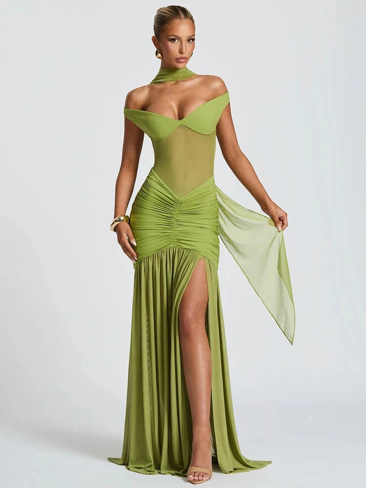 Mozision Off-shoulder Backless Sexy Maxi Dress Women Gown GlowCart