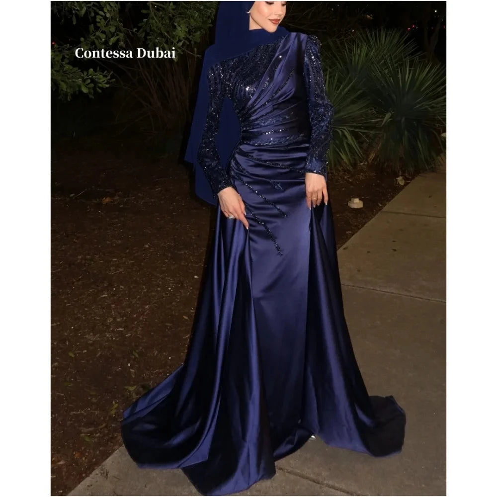 Contessa Dubai Atroceruleous Sequins Floral Prom Dresses GlowCart