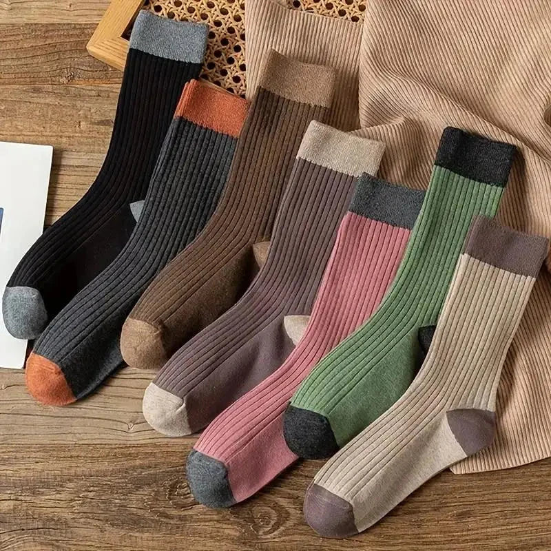 7 Pairs of Cozy Patchwork Crew Socks - Soft, Breathable, and GlowCart