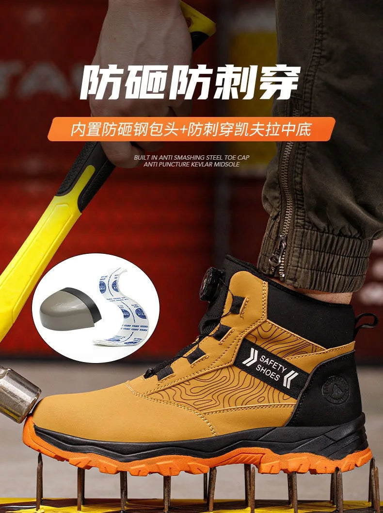 High-top men's all-season universal steel head anti-smash anti-puncture rotating buckle non-slip wear-resistant safety shoes GlowCart