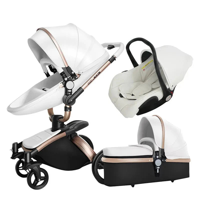 New PU leather baby stroller 3 in 1,High-Grade Baby Stroller High Landscape Infant Carriage,Luxury Baby Stroller,Folding pram GlowCart