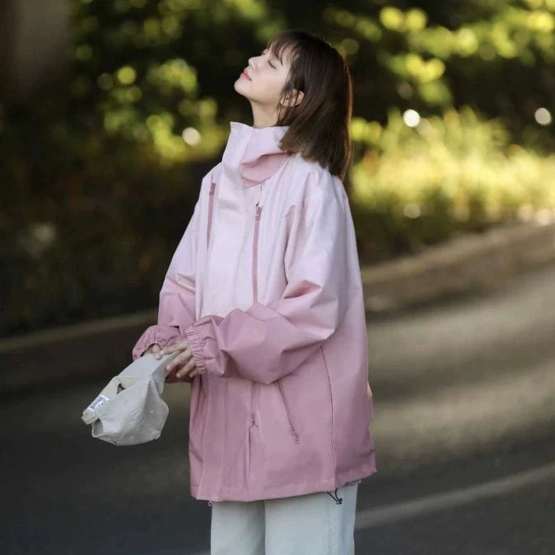 Gradient Color Windbreaker Jacket Women Spring Autumn Sporty GlowCart