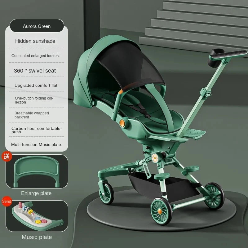 Can Sit and Lie Down Ultra-lightweight High Landscape Three-speed Adjustable Two-way One-touch Folding Baby Walking Stroller GlowCart