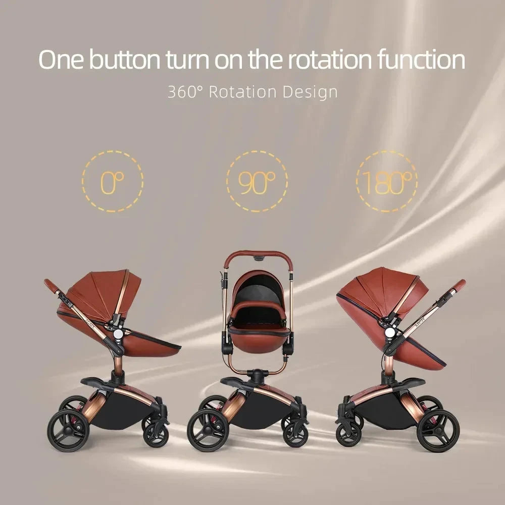 Landscape baby carriage PU leathe Baby stroller 3in1 Two-way High r Foldable shock-absorbing eggshell stroller 2in1 GlowCart
