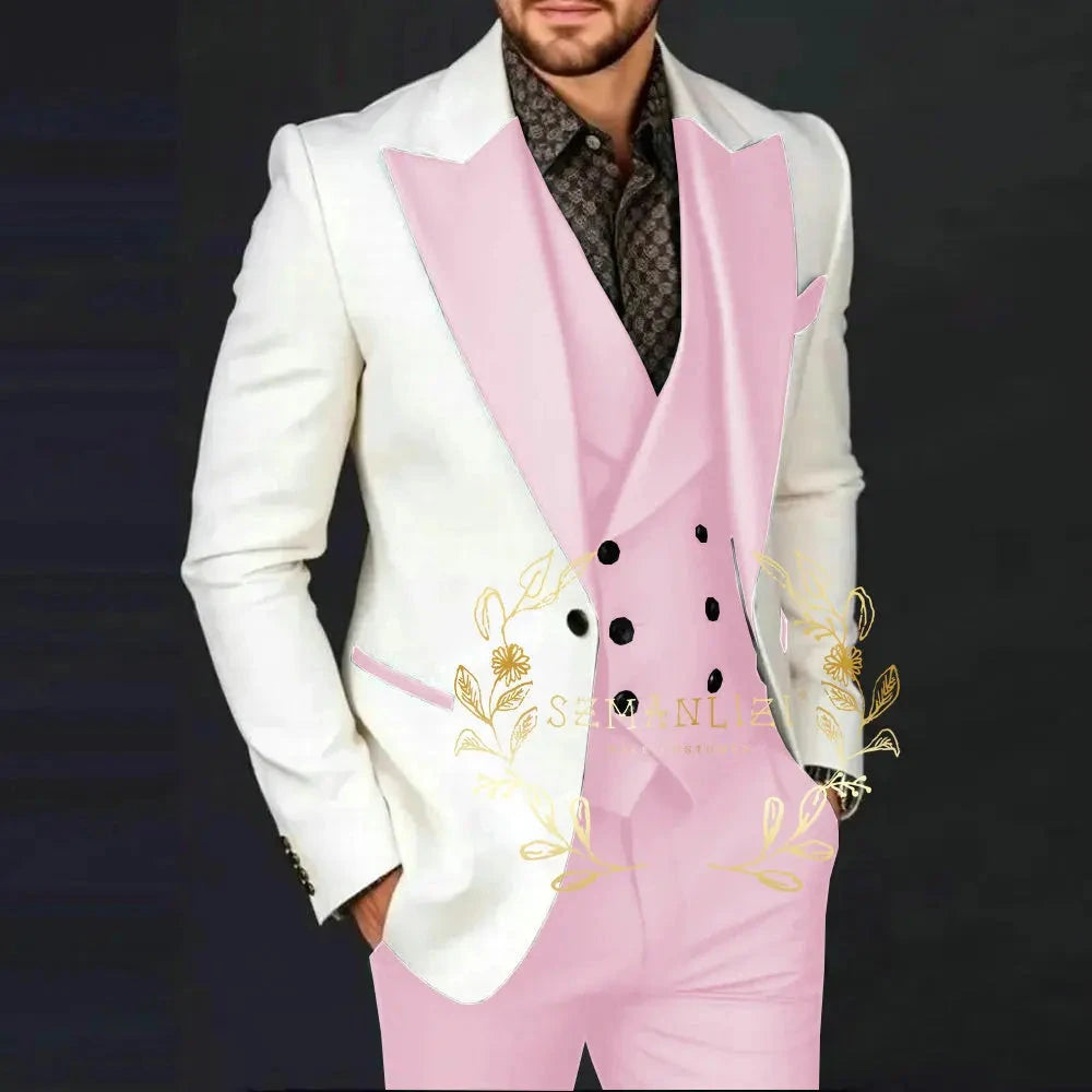 Ivory Jakcet Dark Green Vest Pant Men's 3-piece Suit Set GlowCart