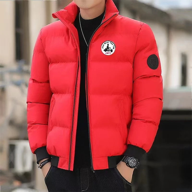 Cross-Border Men's Stand-Up Collar Cotton Coat Thickened Winter Warm Fashion Printed Zipper Cardigan Silk Cotton Jacket GlowCart