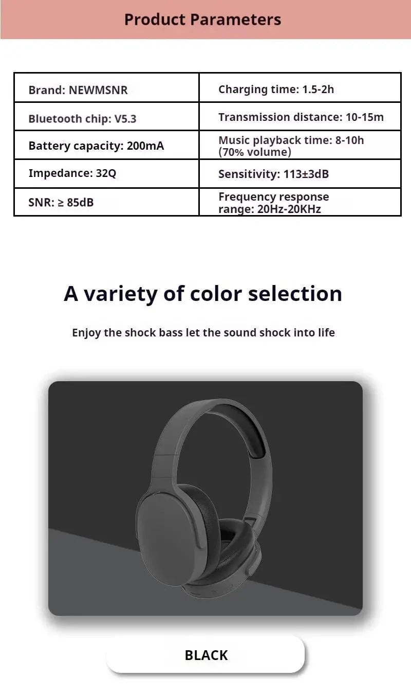 NEWMSNR 9D Surround Sound Wireless Bluetooth Headphones Over GlowCart