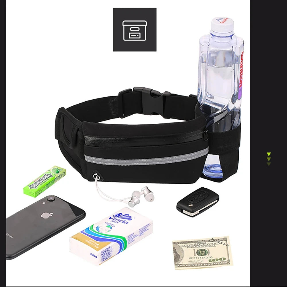 Running Belt Waist Bag with Water Bottle Holder Sports Fanny Pack Women Men Hydration Phone Holder Pouch GlowCart