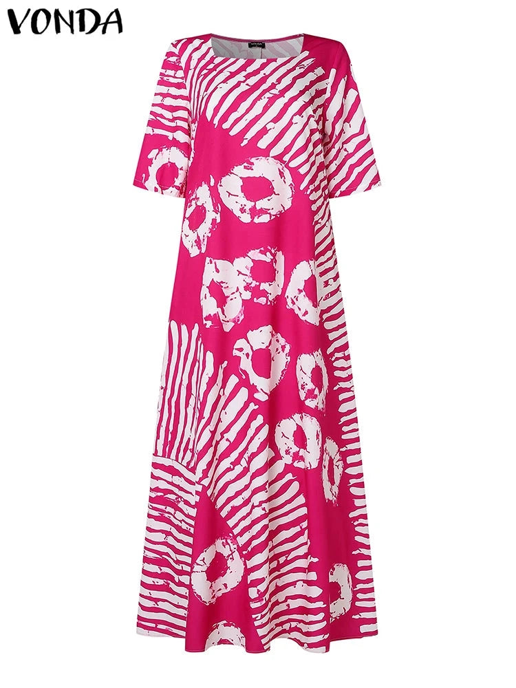 Plus Size Women Bohemian Maxi Dress 2025 Summer Printed Long GlowCart